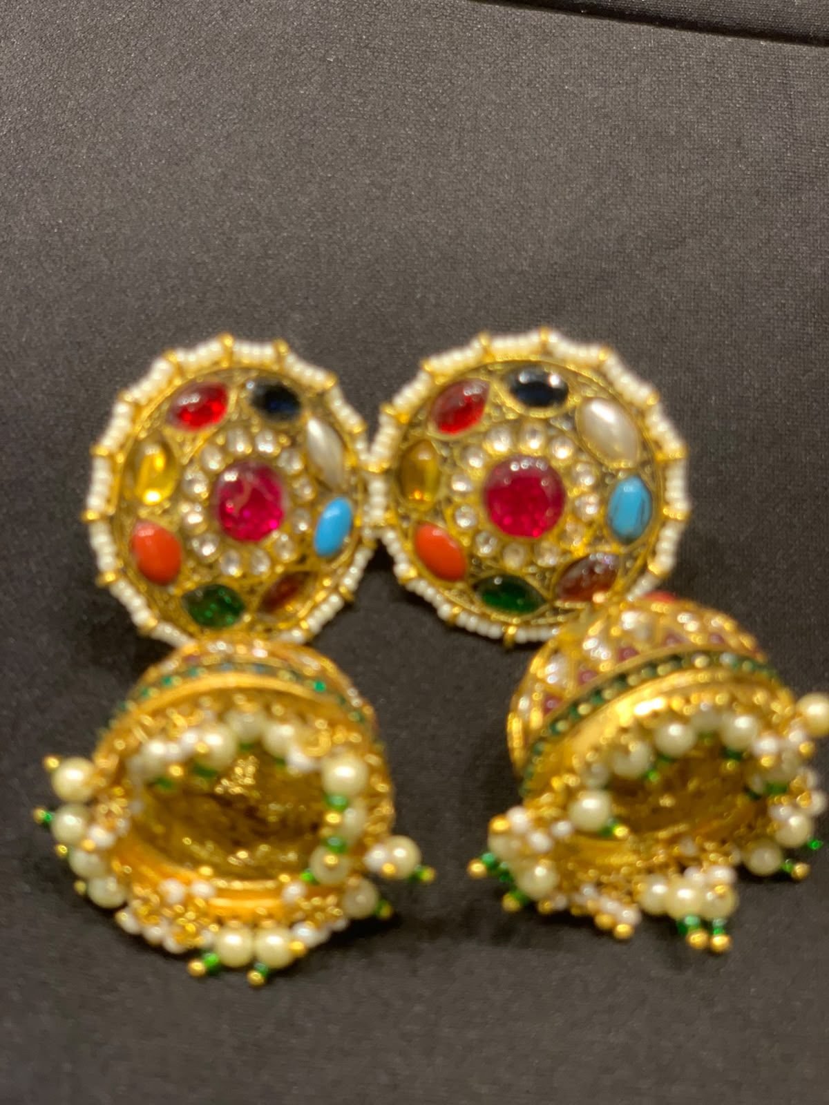 Multicolour kundan jhumka earrings